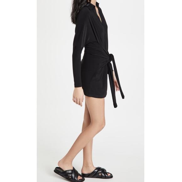 Norma Kamali Black Tie Front Long Sleeves Lightweight Mini Dress Women’s Size XS - Picture 14 of 16